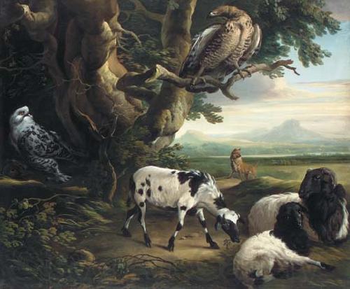Philip Reinagle Birds of Prey, Goats and a Wolf, in a Landscape Norge oil painting art